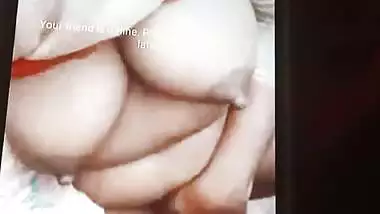 Standing masturbation using bittle by big boobs GF