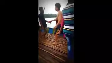 Desi village boys dance party on boat